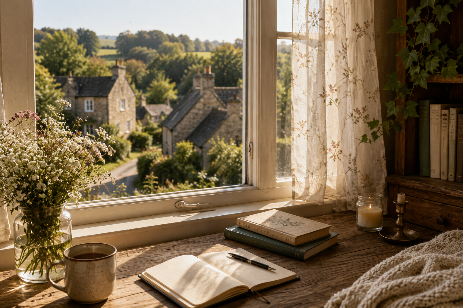 Femme vivant une vie alignée et paisible dans une ambiance slow living chaleureuse