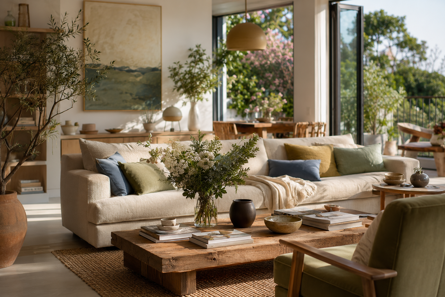 alon chaleureux aux matières naturelles – tendances déco maison 2027